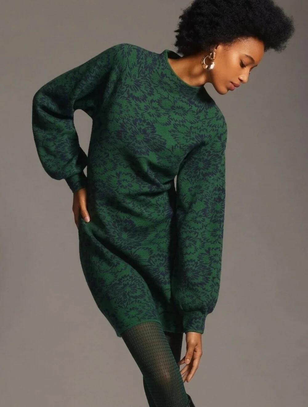 Maeve × Anthro NWOT The Beatriz Mock-Neck Green Floral Sweater Dress, Size XS
